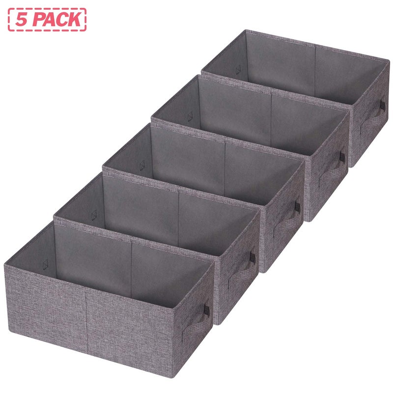 TENABORT Set of 5 Closet Organizer Bins with Handle, Fabric Foldable Storage Baskets Cloth Box Containers for Shelves Home Office Clothes Clothing, Gray, Large - Image 3